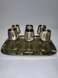 Set Bicchieri Vintage Abalone Tequila Shot Alpaca Made In Mexico - Foto 1 di 8