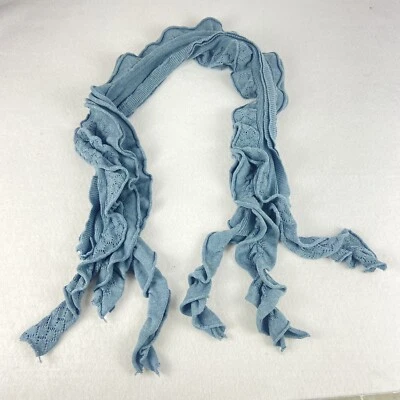 J. Mclaughlin Womens Ruffle Scarf Crochet Cashmere Wool Fringe Boho Blue - Image 1 of 4