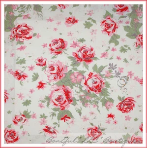BonEful Fabric FQ Cotton Quilt White Red Pink Paris Bebe Rose Flower Shabby Chic - Picture 1 of 13