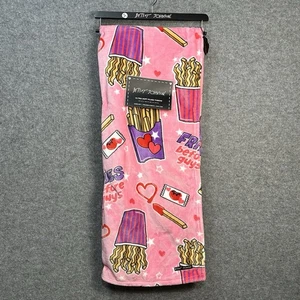 Betsey Johnson FRIES BEFORE GUYS Pink Ultra Soft Warm Throw Blanket 50x70” New - Picture 1 of 4