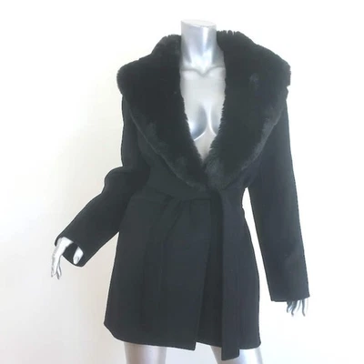 Abrigo Maje Galaxyon Cuello Piel Sintética Negro Mezcla Lana Talla 40 NUEVO Foto 1 de 4