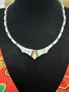 Vintage 950 Mexiko Abalone Mopp Intarsien V Form Halsband Halskette EUC - Bild 1 von 14
