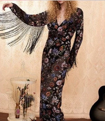 Комбинезон хиппи Shake It Out Burnout бархатный с бахромой чистый широкие штанины размер 10 - Изображение 1 из 4