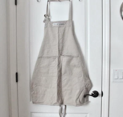 Williams Sonoma Bib Apron Khaki Cotton Twill Adjustable Strap Adult One Size - Image 1 of 4