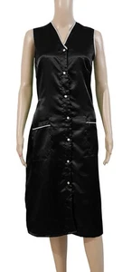Frauen Satin Kittel Schürze Push Button In Bluse Kleid S TO 3XL - Schwarz - Bild 1 von 3
