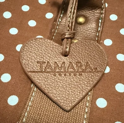 Tamara Tote Bag Brown Blue Polka Dot Canvas Faux Leather Trim Shoulder Shopper - Image 1 of 4