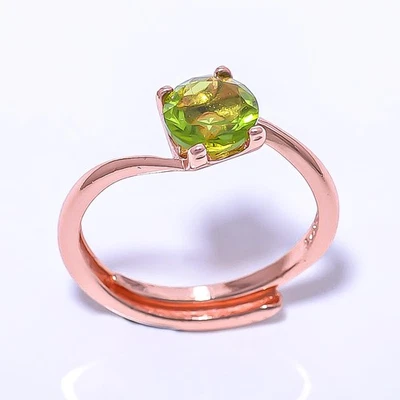 Peridot Gemstone Silver Plated Jewelry Rose Gold Plated Ring s.Adjst RC377-13 - Image 1 of 4