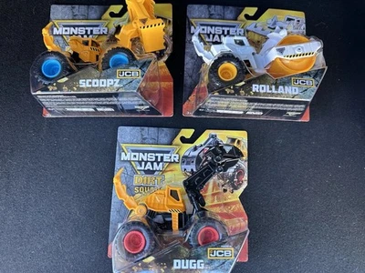 SPIN MASTER MONSTER JAM DIRT SQUAD JCB DIGITRON LOT OF 3 DUGG SCOOPZ & ROLAND A+ - Image 1 of 4