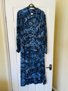 BRORA 2 Tone Blue Liberty Print Celestial Long Shirt Dress Sz 14 Exc Cond - Picture 1 of 5