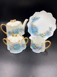 ANTIQUE Z & S BAVARIA FINE PORCELAIN TEA SERVING SET FORGET ME NOT FLORAL DESIGN - Picture 1 of 8