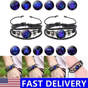 Bracciale in pelle fatto a mano 12 costellazioni zodiaco charm uomo donna unisex braccialetto - Foto 1 di 41