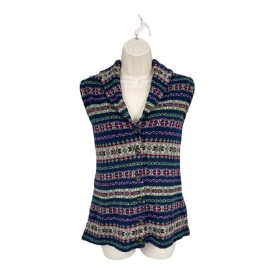 Chaps Denim Suéter Chaleco Mujeres Fair Isle Academia Western Tejido Botón Talla 1X Foto 1 de 4