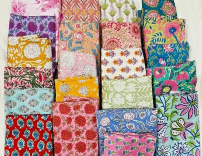 100 Assorted BLOCK PRINT pre cut charm pack 10" Cotton Fabric Remnants - Image 1 of 4