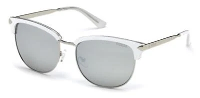 Guess GU7482 21C Silver/White Plastic Mirrored Sunglasses Round Frame 55-18-135 - Image 1 of 3