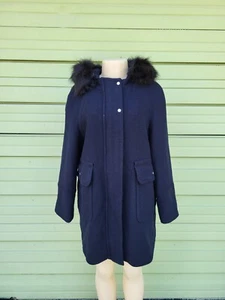 NEW ZARA WOMAN NAVY BLUE NAVY COAT WITH POCKETS FAUX FUR HOOD JACKET SIZE M P13 - Picture 1 of 12