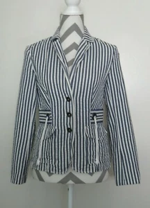 Coldwater Creek 2536 Cotton Striped Jacket, Button Front Blue/White Gr. 4 Nice - Bild 1 von 9