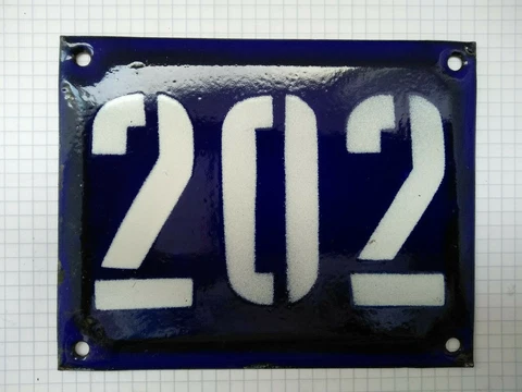 Vintage Blue Enamel Sign Plate Metal House Number Home Decor Lucky Number 202 Cover