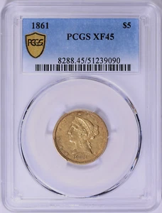 1861 $5 Liberty Head Gold Half Eagle No Motto Coin PCGS XF45 - Picture 1 of 4