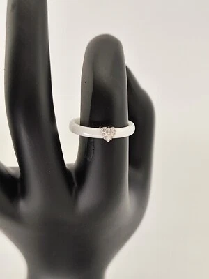 BAGUE CERAMIQUE BLANCHE,COEUR ARGENT 925 SERTIE DE PIERRES - Photo 1/2