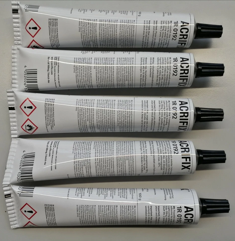 5 X Adhesive Plexiglass PMMA CAB PC PS ACRIFIX 1r 0192 Lichthärtend 1r192