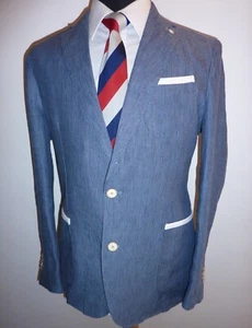 Boating Blazer Mango Blue Stripe 42 Slim Linen Rowing Regatta Jacket Sport Coat - Picture 1 of 11