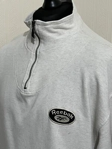 Maglione vintage Reebok 1/4 zip panna bianco sporco logo taglia large - Foto 1 di 17