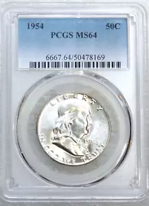 1954 P Franklin Half Dollar PCGs MS64 Frosty White 80% FBL PQ Just Graded #S81N - Picture 1 of 4