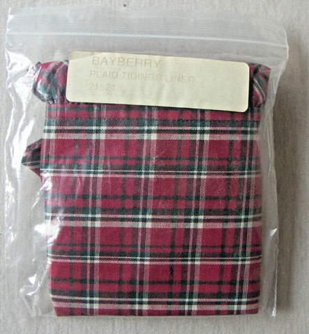 LONGABERGER LINER PLAID TIDINGS FOR 1993 BAYBERRY BASKET  #21521 - NEW Cover