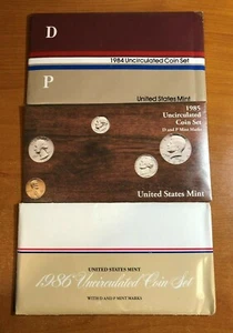 1984,1985,& 1986 PD Uncirculated Sets in OGP & Envelopes -30 Coin - Picture 1 of 10