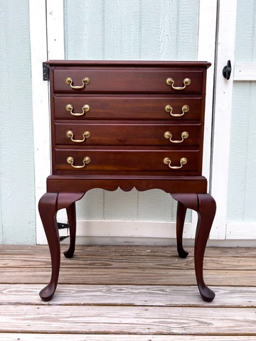 Vintage Cherry Queen Anne Style Silver Chest on Legs with Brass Pulls Cover