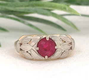 Anillo vintage de oro amarillo y blanco de 14 k con banda de rubí natural genuino de 0,83 quilates (#J7197) - Imagen 1 de 12