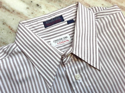 Vtg Hathaway J. Svoboda English Poplin Shirt 16.5-34  Burgundy White Stripe USA - Image 1 of 4
