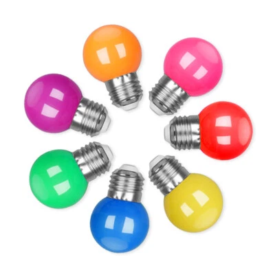 Coloured LED Light G45 Bulbs Green Pink Purple Yellow Blue White Lamps Decor - Image 1 of 4