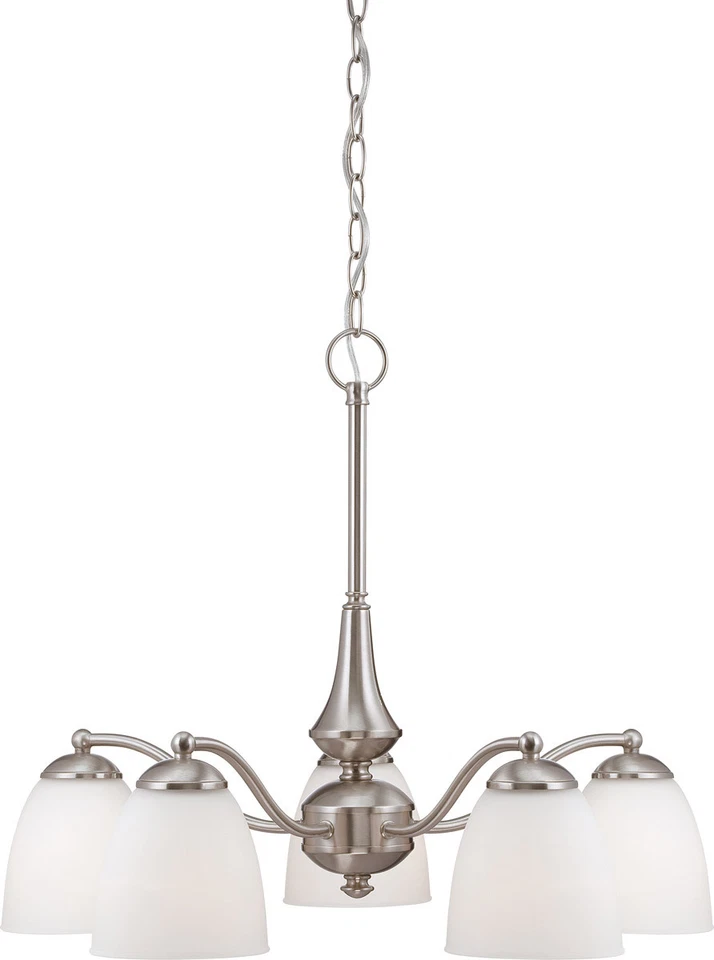 Nuvo Patton 5 Light LED Brushed Nickel And Frosted Glass Chandelier $300 Foto 1 de 1