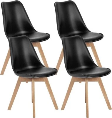 Juego de 4 sillas de comedor de cuero PU de mediados de siglo modernas sillas de cocina con patas de madera  Foto 1 de 4