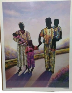 African Folk Art Print Titled "Sunday Morning" Artist Hulis Mavruk 18x24 sealed - Picture 1 of 8