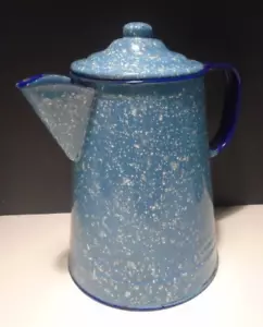 Gesprenkelte hellblau Emaillegeschirr Kaffeekanne 7 Tassen - Bild 1 von 9