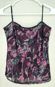 ICB Black Lace Cami Top Womens Sz 00 Floral Lined Sleeveless Spaghetti Strap EUC - Picture 1 of 7