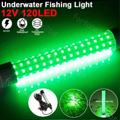 12V Green LED Underwater Submersible Fishing Light Night Crappie Shad Squid Lamp - Image 1 of 4
