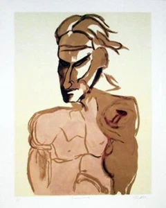 Vick Vibha, Untitled - Portrait of Man with Monkey, Lithograph, signed and numbe - Picture 1 of 3