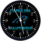 Panthers Wall Clock Large 12' Black Frame Glass Face Non-Ticking E203
