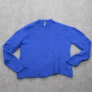 Free People Pullover Damen klein blau Zopfmuster Alpaka gerippt Rundhals Pulli - Bild 1 von 13