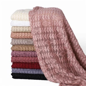 Sciarpa lunga hijab pizzo donna musulmano turbante tinta unita scialle foulard arabo - Foto 1 di 58