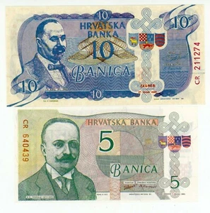 Nota de Croacia/Proupousal... P-N.L... 5-10 Banica... 1990... *UNC*... 2 notas. - Imagen 1 de 2