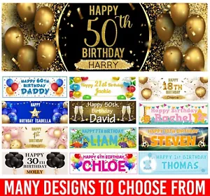 Personalised Birthday Banners Happy Birthday Party Decoration 1st 18th 21st 50th - Picture 1 of 50