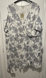 DAMEN ANTHOLOGY WEISS/MARINE LEINENMISCHUNG SCHULTERFREIES KLEID GRÖßE UK 32 NEU MIT ETIKETT - Bild 1 von 5