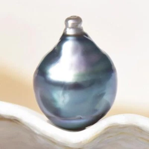 7.60 cts Tahitian South Sea Pearl 13.63mm Charcoal Black Baroque 1.52g undrilled - Picture 1 of 11