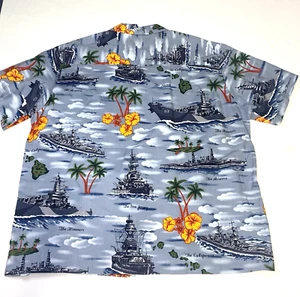 Kalaheo Gr. Herren XL blau/grau Hawaii Schlachtschiff Print Knopf Hemd Vintage - Bild 1 von 4