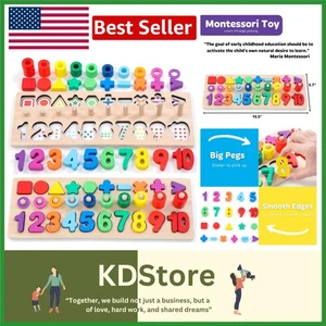 Wooden Montessori Number Puzzles for Kids Toddler Learning Sorting Stacking Game - Picture 1 of 10