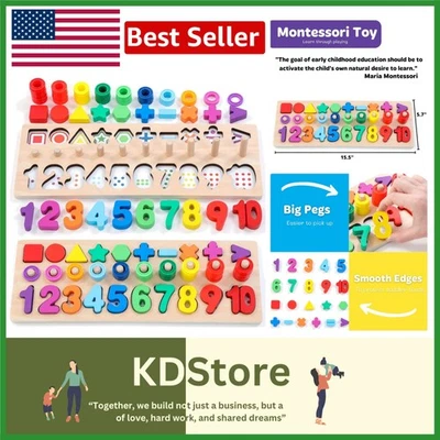 Wooden Montessori Number Puzzles for Kids Toddler Learning Sorting Stacking Game - Image 1 of 4